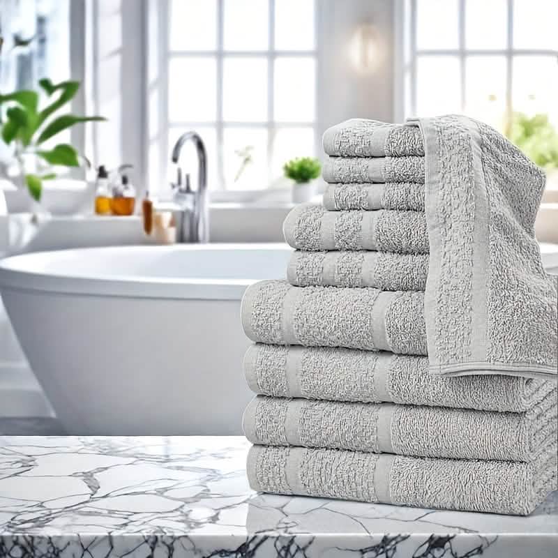 Gray Cotton Bath Towel Set Soft Absorbent Quick Dry Towels 10 To 32 Pieces