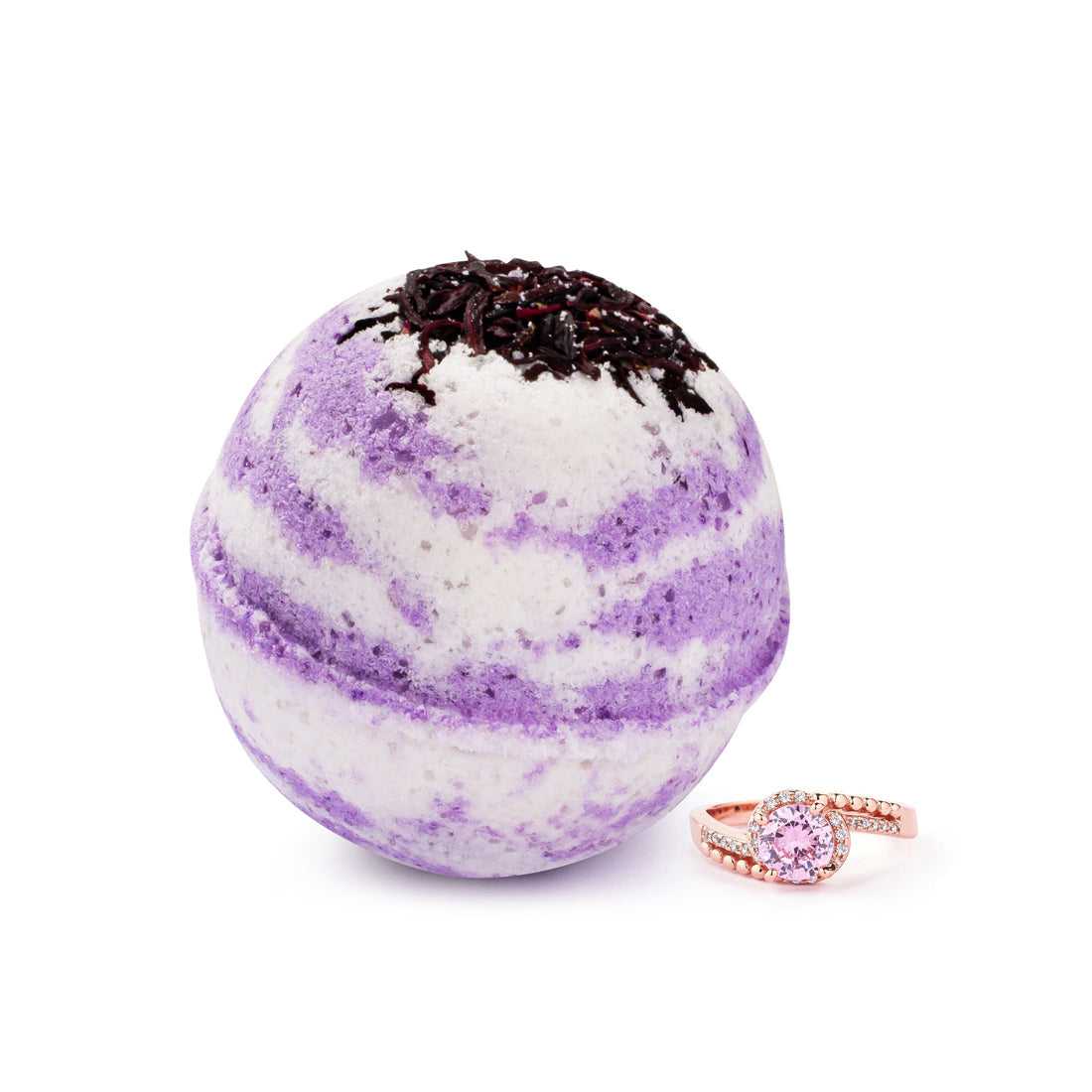 Berry Hibiscus Bath Bomb 10 Oz with Hidden Jewelry Surprise for a Luxurious Spa Experience