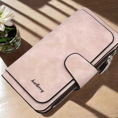 Vintage Faux Leather Long Wallet – Trifold Credit Card Holder with Snap & Zipper