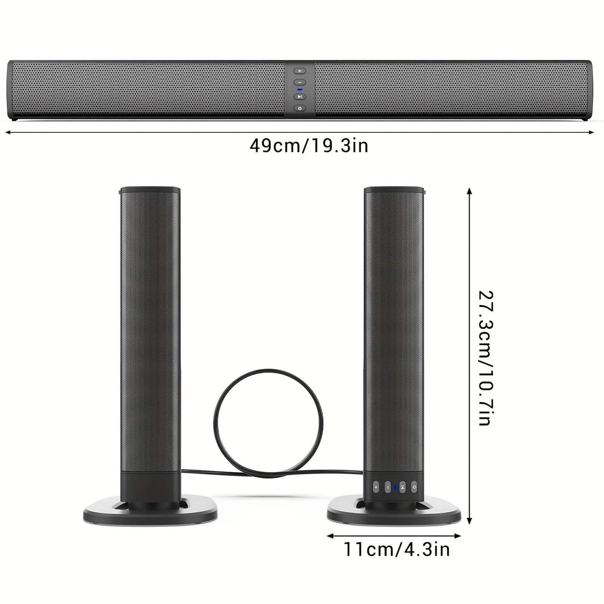 Wireless Soundbar for Smart TV 2 in 1 Detachable Bluetooth Speaker