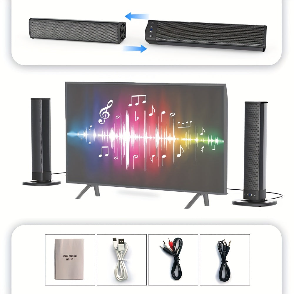 Wireless Soundbar for Smart TV 2 in 1 Detachable Bluetooth Speaker