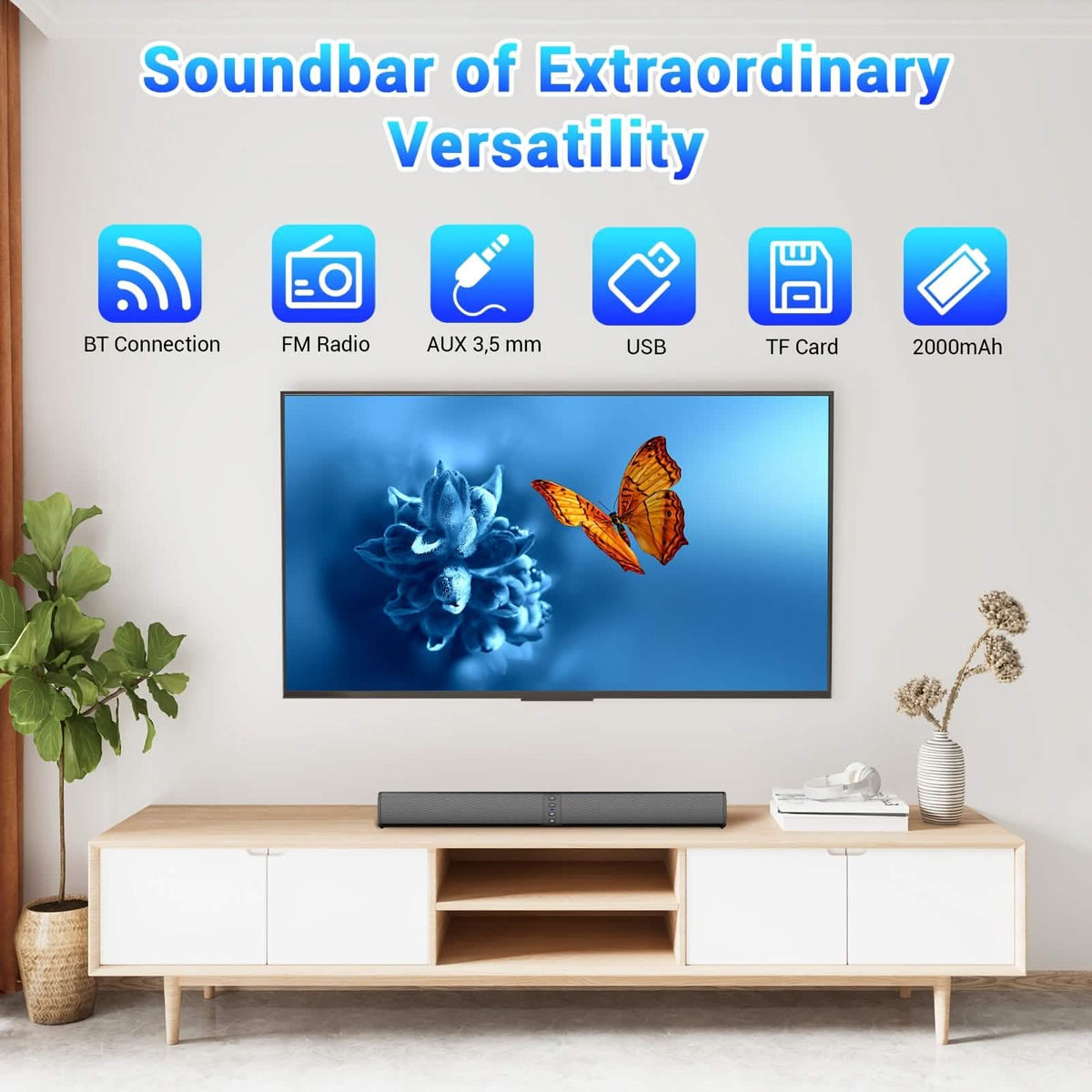 Wireless Soundbar for Smart TV 2 in 1 Detachable Bluetooth Speaker