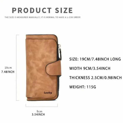 Vintage Faux Leather Long Wallet – Trifold Credit Card Holder with Snap & Zipper