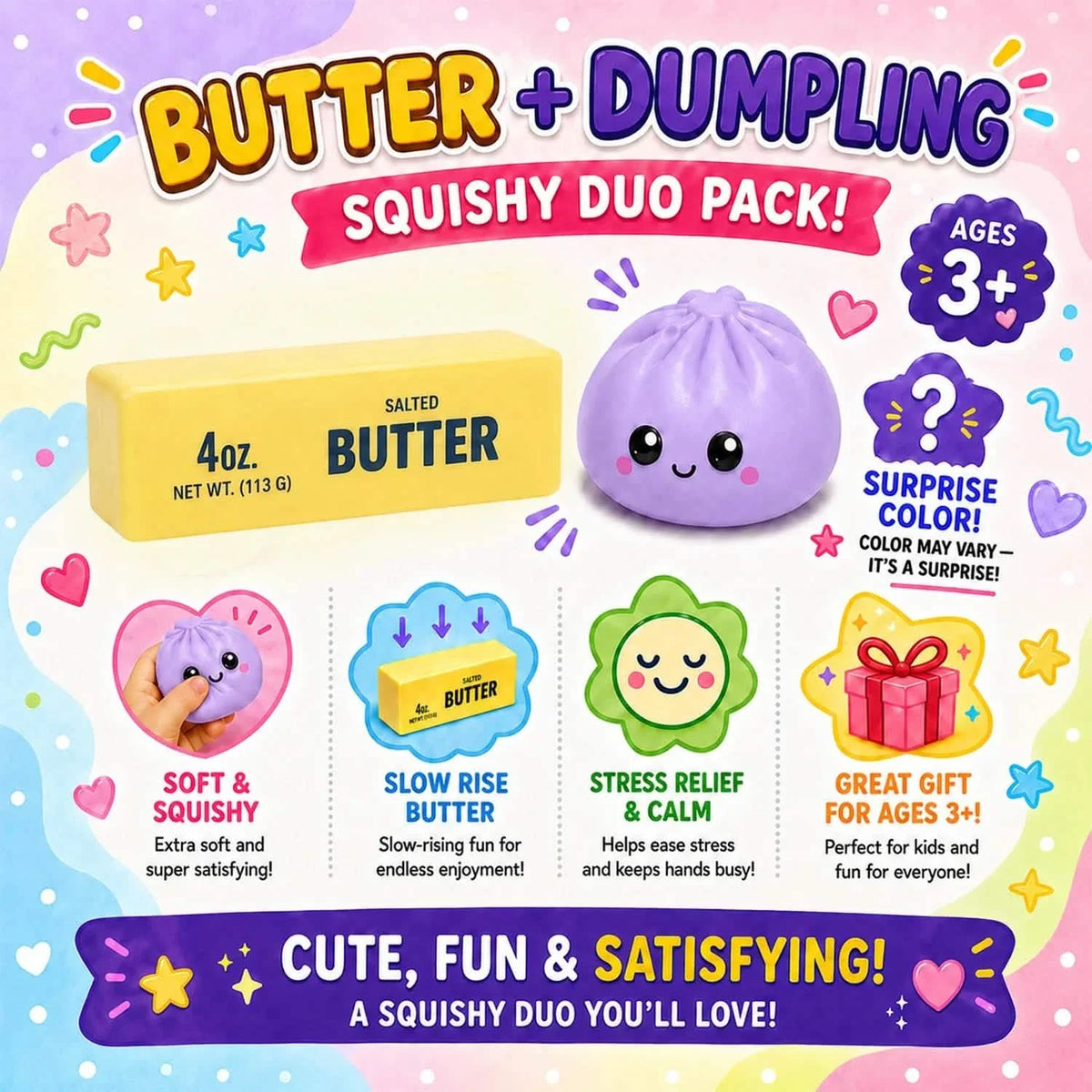 2 Pack Squishy Dumpling And Butter Combo Slow Rising Fidget Toys