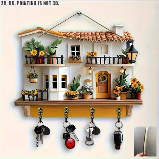 Sunflower Cottage Wooden Key Holder With 4 Hooks Boho Wall Decor