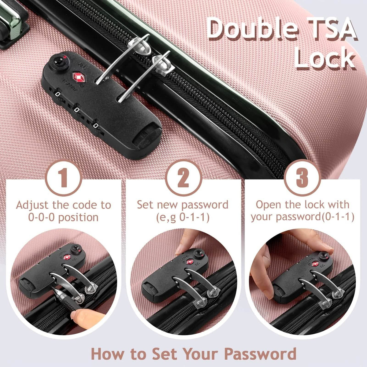 3 Piece Hard Shell Luggage Set With TSA Lock 20 24 28 Inch Spinner Wheels