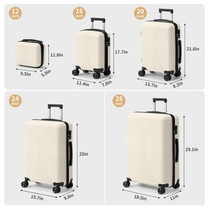 MOTORHOT 5 Piece Lightweight Luggage Set With Lock 12 16 20 24 28 Inch