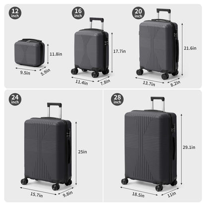 MOTORHOT 5 Piece Lightweight Luggage Set With Lock 12 16 20 24 28 Inch